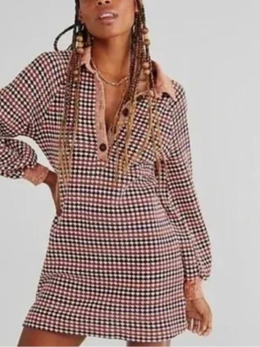 Free People Maggie Mini Dress 60's 70's Retro Chenille Long Sleeve S